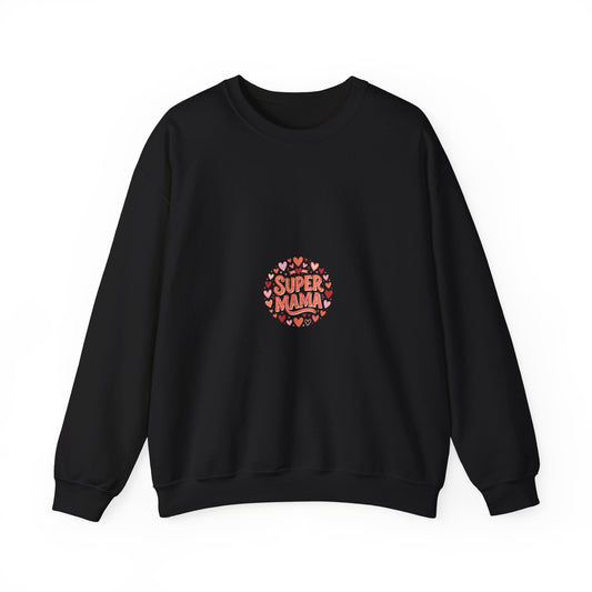 Crewneck Sweatshirt — "Super Mama" Heart Badge