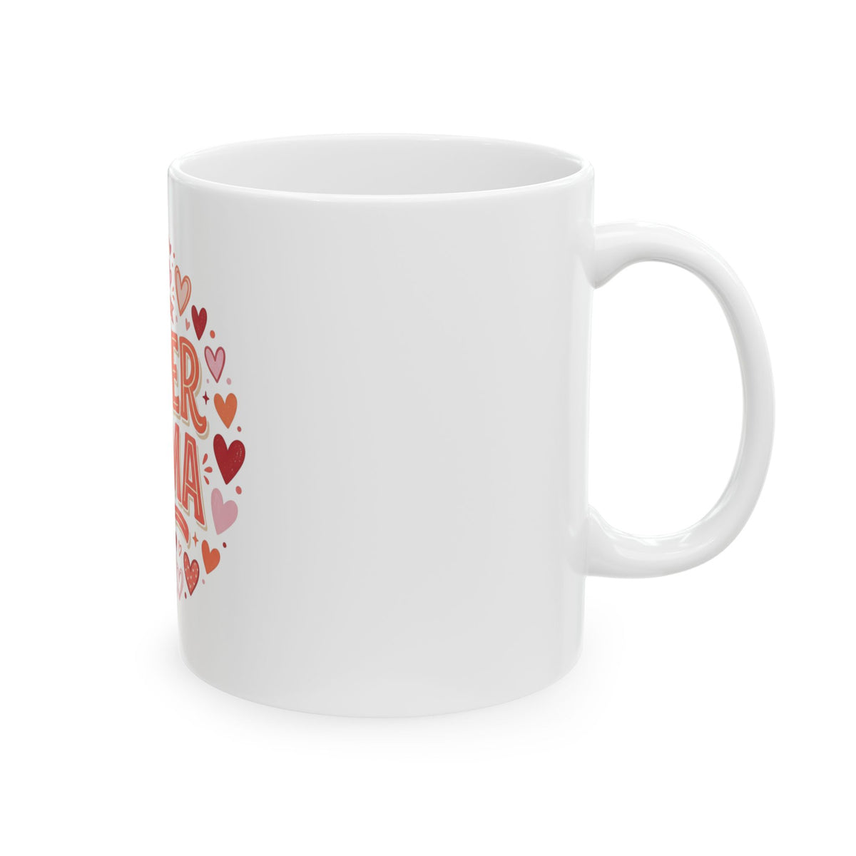 Super Mama Ceramic Mug — Mother's Day Coffee Cup with Heart Design