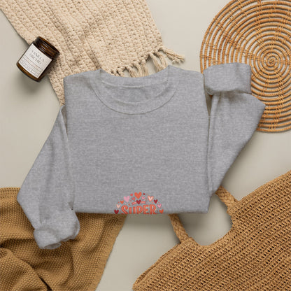 Crewneck Sweatshirt — "Super Mama" Heart Badge