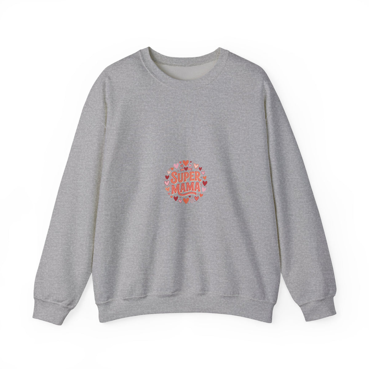 Crewneck Sweatshirt — "Super Mama" Heart Badge