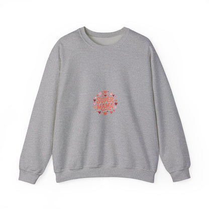Crewneck Sweatshirt — "Super Mama" Heart Badge