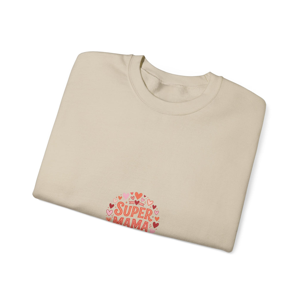 Crewneck Sweatshirt — "Super Mama" Heart Badge