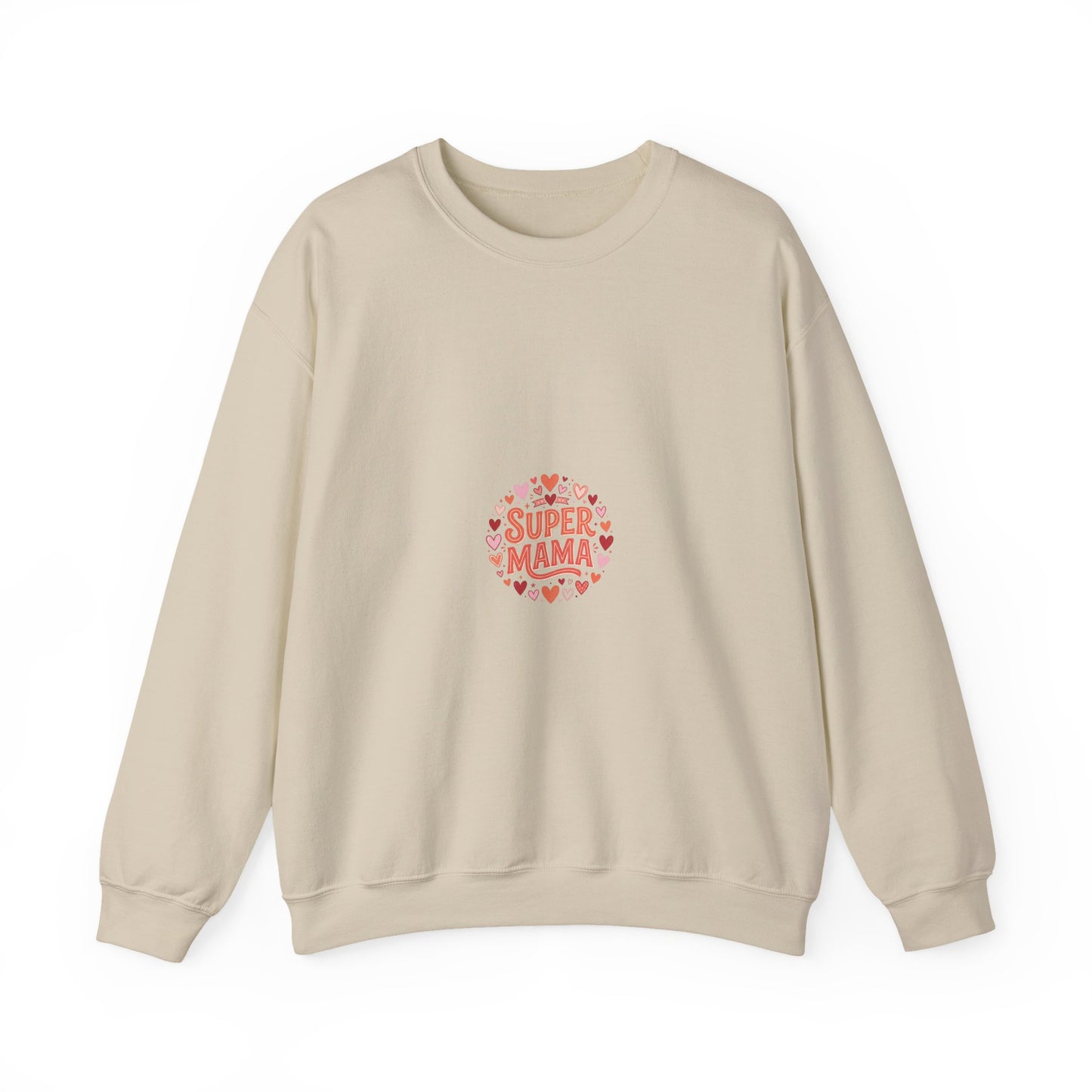 Crewneck Sweatshirt — "Super Mama" Heart Badge