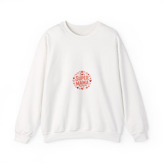 Crewneck Sweatshirt — "Super Mama" Heart Badge