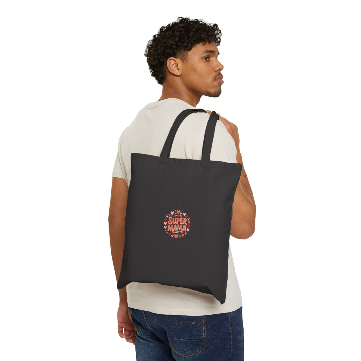 Tote Bag — "Super Mama" Heart Circle Canvas Tote (Mother’s Day Gift)