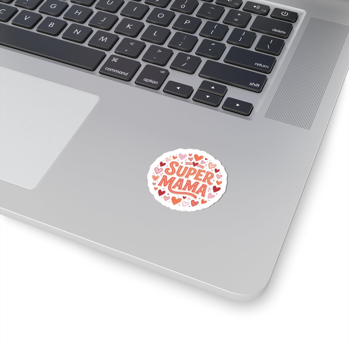 Super Mama Kiss-Cut Sticker — Heart Pattern Laptop Decal for Moms, Mother’s Day Gift