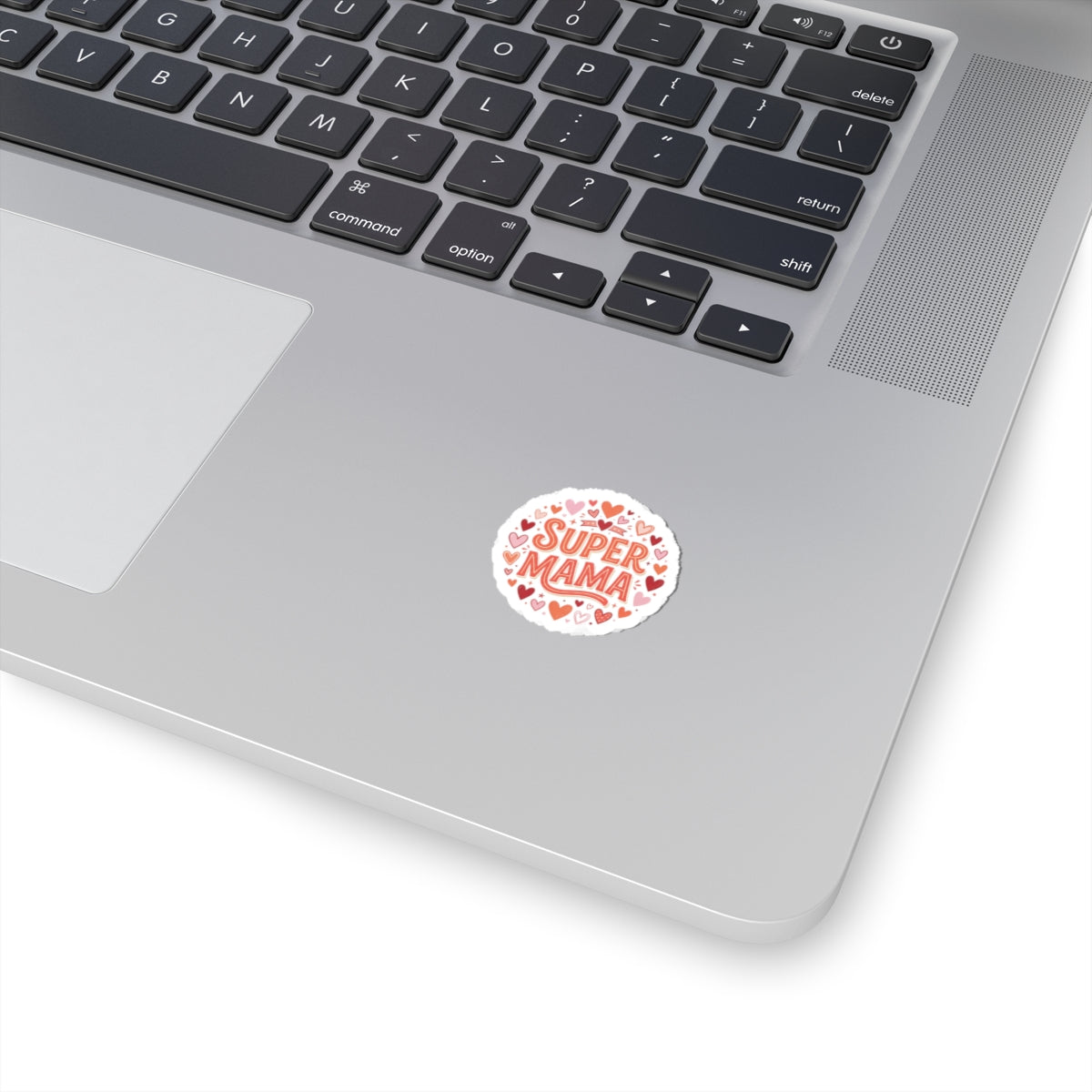 Super Mama Kiss-Cut Sticker — Heart Pattern Laptop Decal for Moms, Mother’s Day Gift