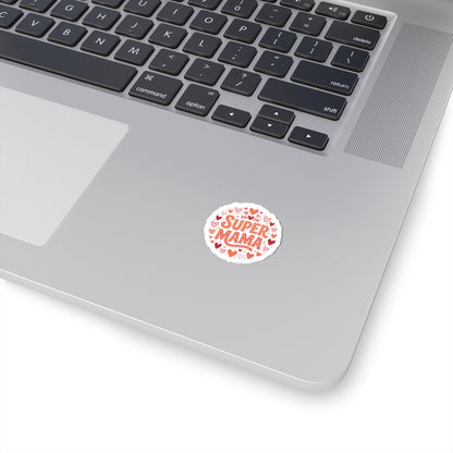 Super Mama Kiss-Cut Sticker — Heart Pattern Laptop Decal for Moms, Mother’s Day Gift