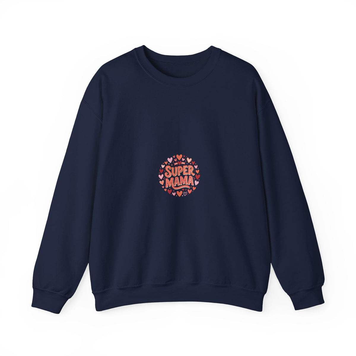 Crewneck Sweatshirt — "Super Mama" Heart Badge