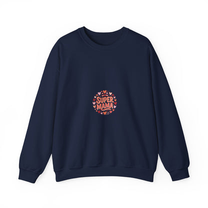 Crewneck Sweatshirt — "Super Mama" Heart Badge